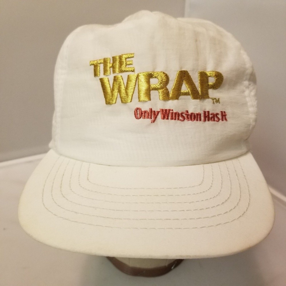 Vintage Winston Hat Cap Snap Back White Nylon The Wrap Tobacco Cigarettes‎ Mens